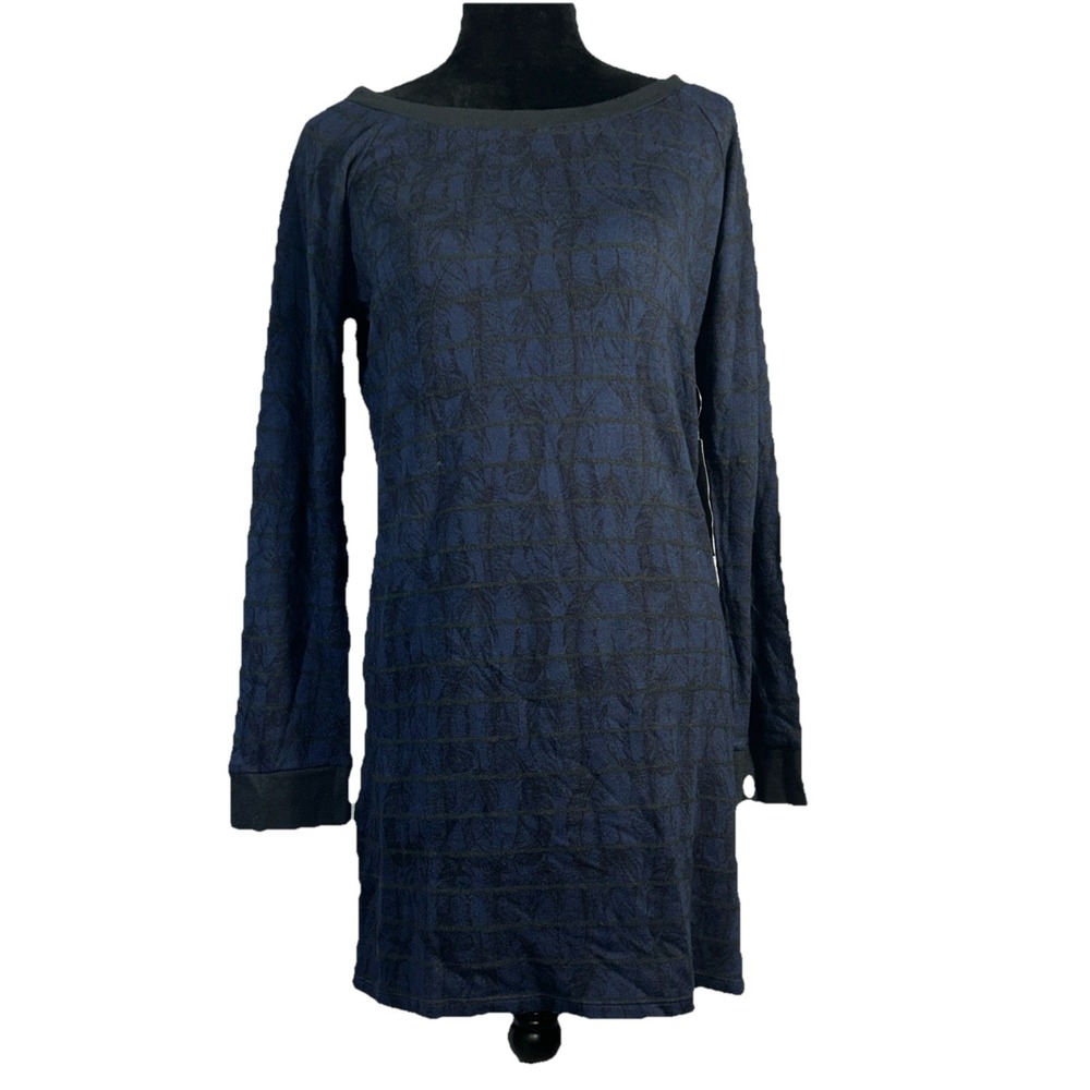 NWT‎ Threads 4 Thought Sweater LARGE Dark Blue Black Feather Stretch Tunic Dress